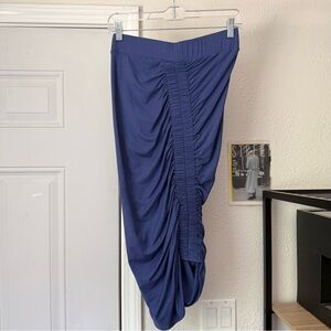 Zero + Maria Cornejo Blue Asymmetrical ruched knit elastic waist mini midi skirt